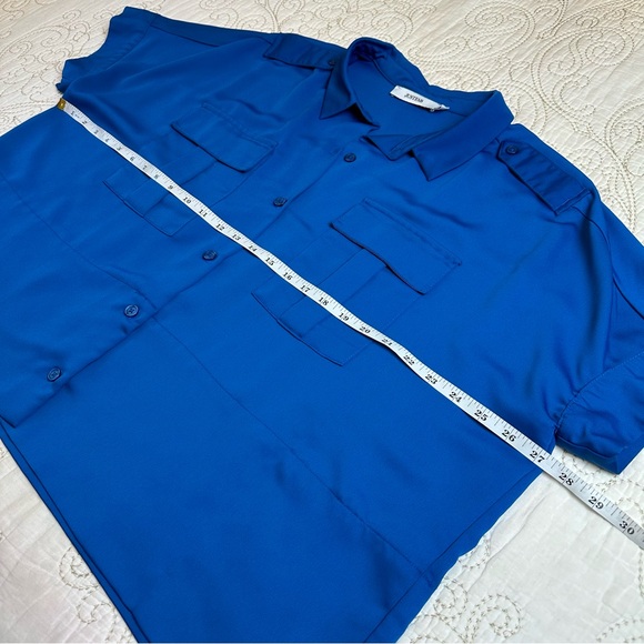 JustFab blue utility pocket oversized shirt (sz M) - Picture 3 of 6